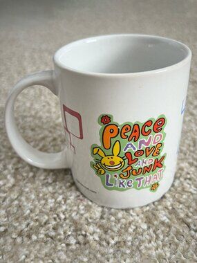 Y2K Happy Bunny Jim Benton Coffee Mug White Peace 2009 Vintage
